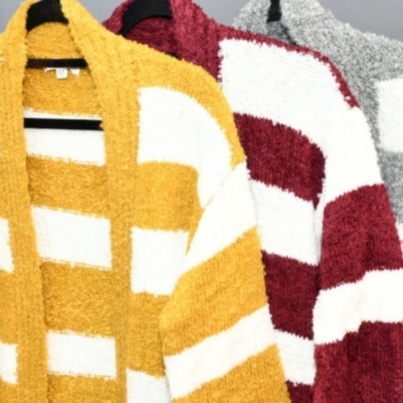 Cardigan Soft Warm Comfy Striped Long Sleeve Fall - Picture 5 of 5